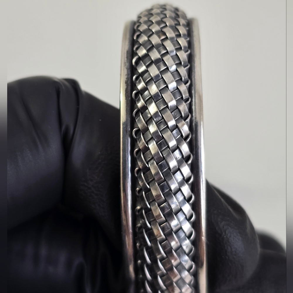Native American Sterling Silver 925 Braided Silver Bangle Bracelet